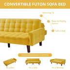 Divano Letto Futon Convertibile Grigio/Verde/Giallo/Blu/Beige con Braccioli, 1-2 Posti