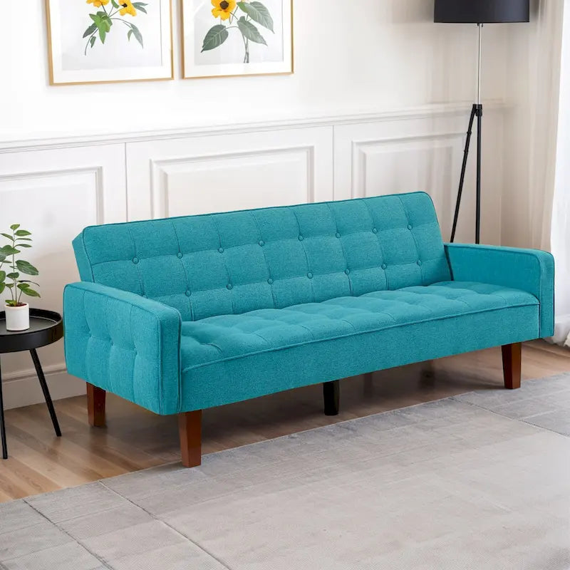 Divano Letto Futon Convertibile Grigio/Verde/Giallo/Blu/Beige con Braccioli, 1-2 Posti