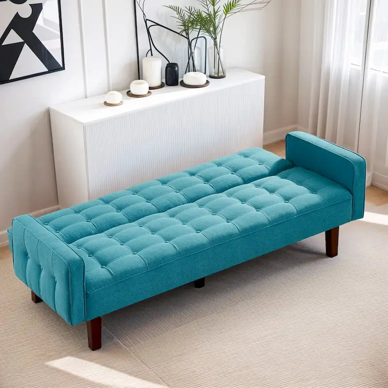 Divano Letto Futon Convertibile Grigio/Verde/Giallo/Blu/Beige con Braccioli, 1-2 Posti