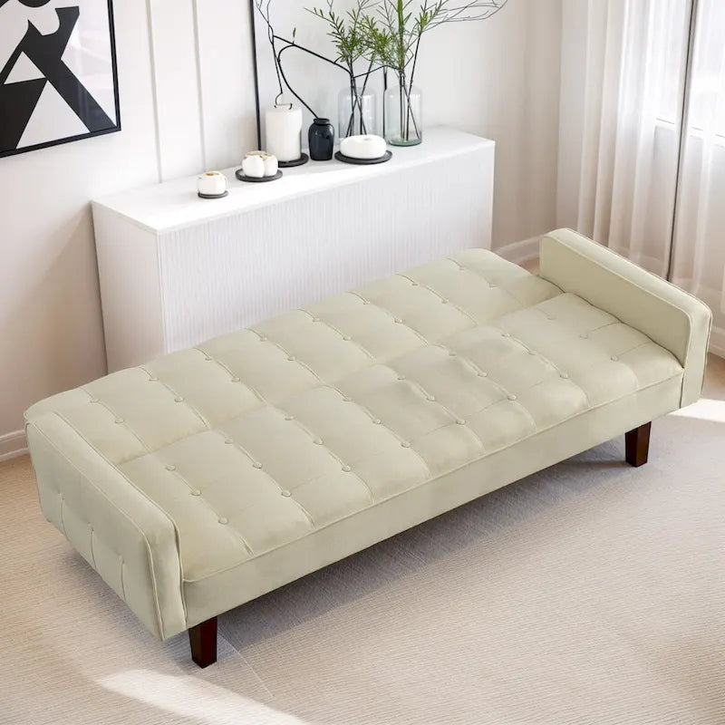 Divano Letto Futon Convertibile Grigio/Verde/Giallo/Blu/Beige con Braccioli, 1-2 Posti