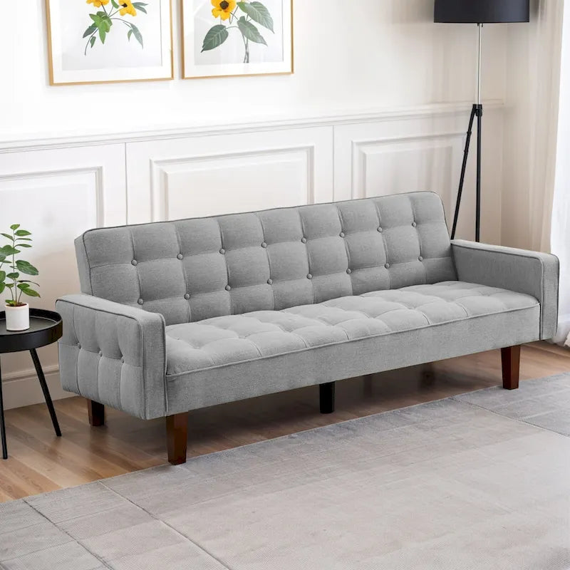 Divano Letto Futon Convertibile Grigio/Verde/Giallo/Blu/Beige con Braccioli, 1-2 Posti