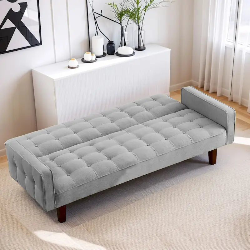 Divano Letto Futon Convertibile Grigio/Verde/Giallo/Blu/Beige con Braccioli, 1-2 Posti