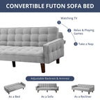 Divano Letto Futon Convertibile Grigio/Verde/Giallo/Blu/Beige con Braccioli, 1-2 Posti