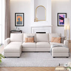 Divano componibile a U grigio/beige con 2 pouf rimovibili, 6 posti a sedere