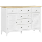Credenza bianca con 6 cassetti e 2 armadietti, anta con persiana, ripiani regolabili