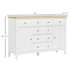Credenza bianca con 6 cassetti e 2 armadietti, anta con persiana, ripiani regolabili