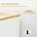 Credenza bianca con 6 cassetti e 2 armadietti, anta con persiana, ripiani regolabili
