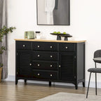 Credenza bianca con 6 cassetti e 2 armadietti, anta con persiana, ripiani regolabili