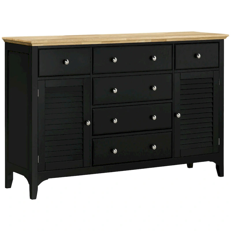 Credenza bianca con 6 cassetti e 2 armadietti, anta con persiana, ripiani regolabili