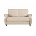 Divanetto a 2 posti con braccioli arrotolati e finiture borchiate, Beige/Blu/Cammello/Grigio