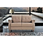 Divanetto a 2 posti con braccioli arrotolati e finiture borchiate, Beige/Blu/Cammello/Grigio