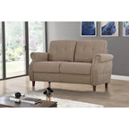 Divanetto a 2 posti con braccioli arrotolati e finiture borchiate, Beige/Blu/Cammello/Grigio