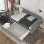Divano Letto Singolo Imbottito Grigio con Letto Estraibile, 2 Posti