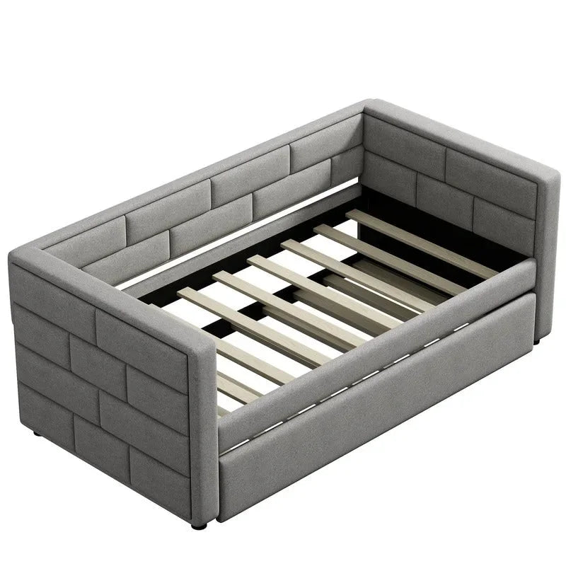 Divano Letto Singolo Imbottito Grigio con Letto Estraibile, 2 Posti