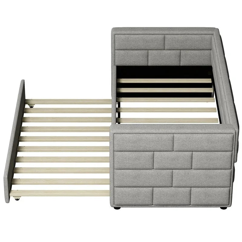 Divano Letto Singolo Imbottito Grigio con Letto Estraibile, 2 Posti