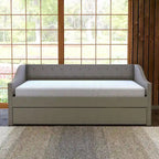 Divano letto singolo in lino grigio / beige / antracite con letto estraibile, 2 posti letto