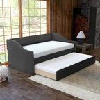 Divano letto singolo in lino grigio / beige / antracite con letto estraibile, 2 posti letto