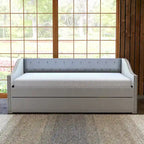 Divano letto singolo in lino grigio / beige / antracite con letto estraibile, 2 posti letto