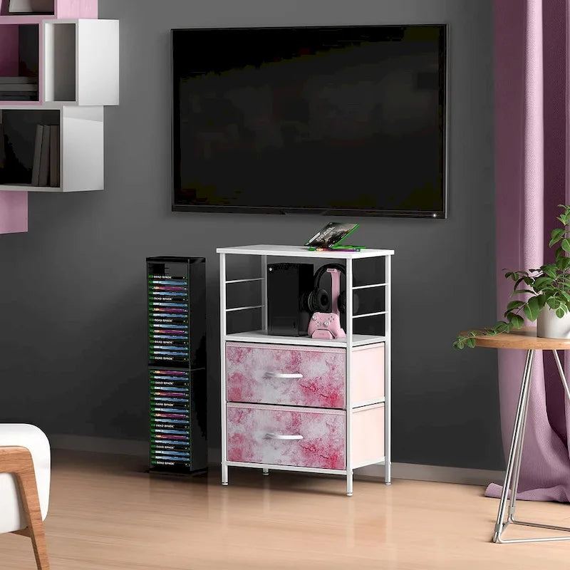 Comodino a 2 cassetti con ripiano - Mobiletto comodino, tavolino, cassettiera