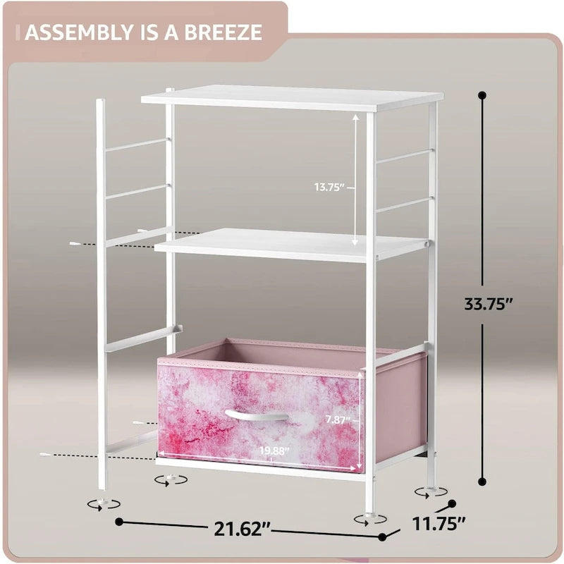 Comodino a 2 cassetti con ripiano - Mobiletto comodino, tavolino, cassettiera