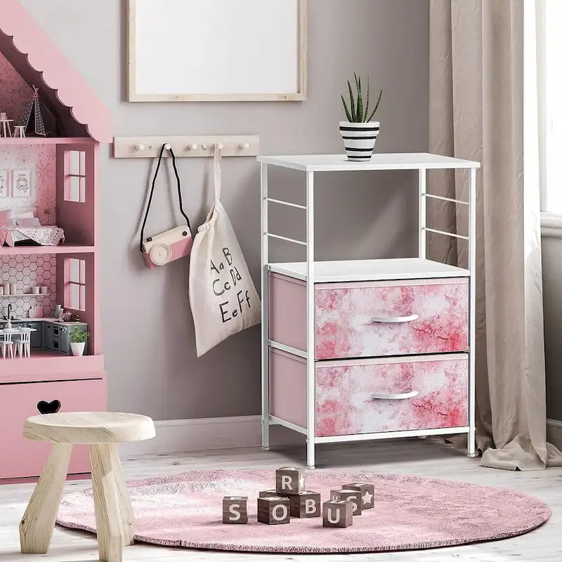 Comodino a 2 cassetti con ripiano - Mobiletto comodino, tavolino, cassettiera