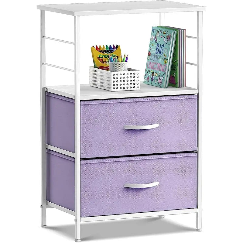 Comodino a 2 cassetti con ripiano - Mobiletto comodino, tavolino, cassettiera