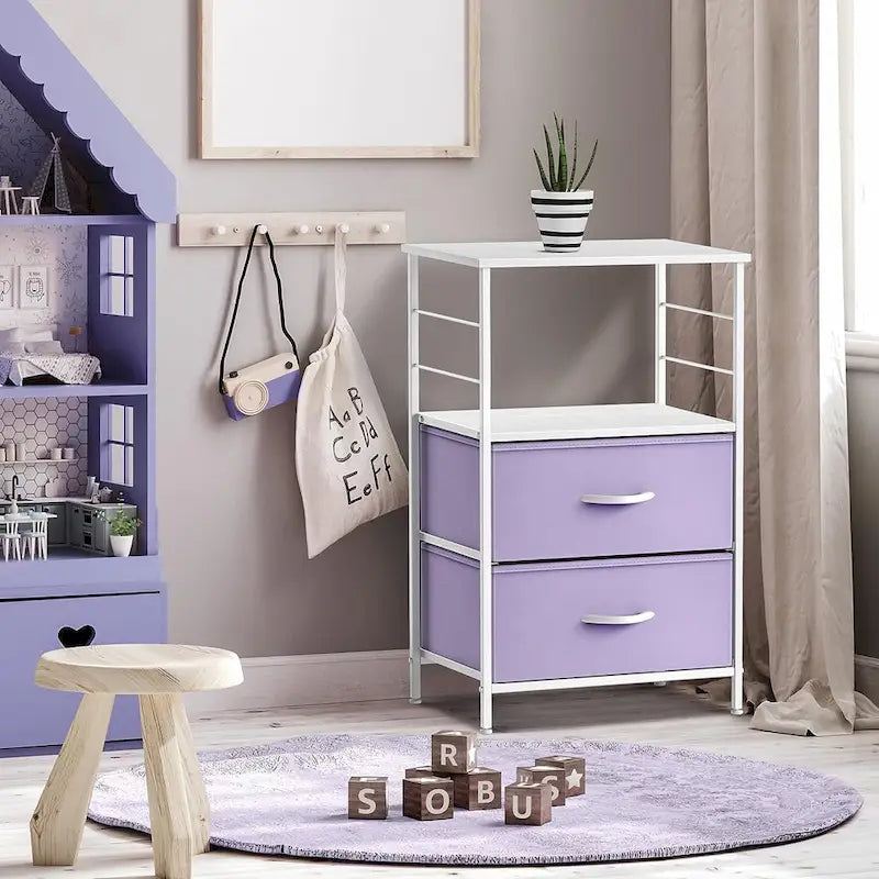 Comodino a 2 cassetti con ripiano - Mobiletto comodino, tavolino, cassettiera