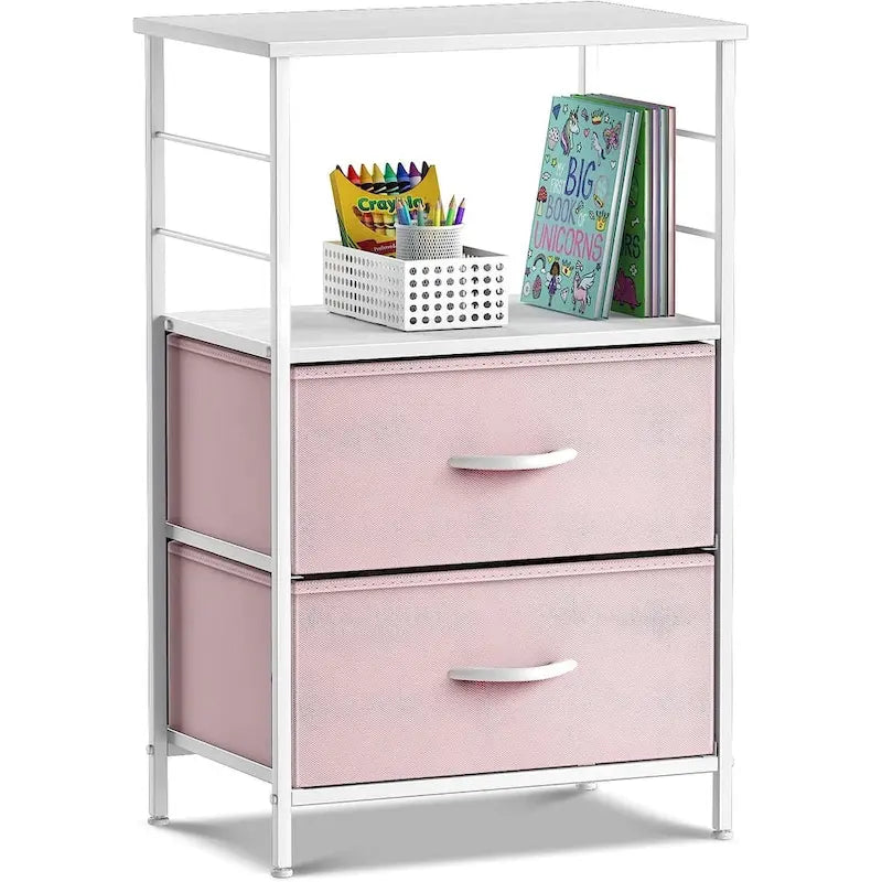 Comodino a 2 cassetti con ripiano - Mobiletto comodino, tavolino, cassettiera