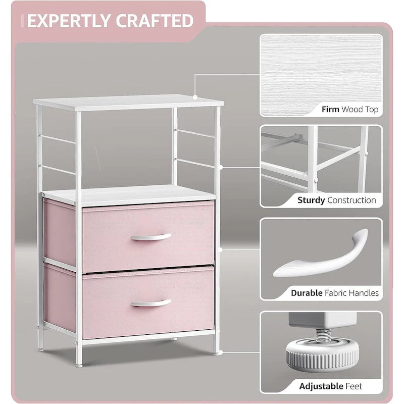 Comodino a 2 cassetti con ripiano - Mobiletto comodino, tavolino, cassettiera