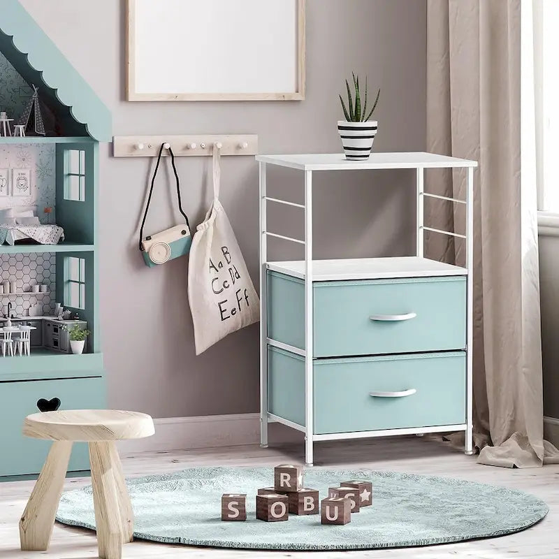Comodino a 2 cassetti con ripiano - Mobiletto comodino, tavolino, cassettiera