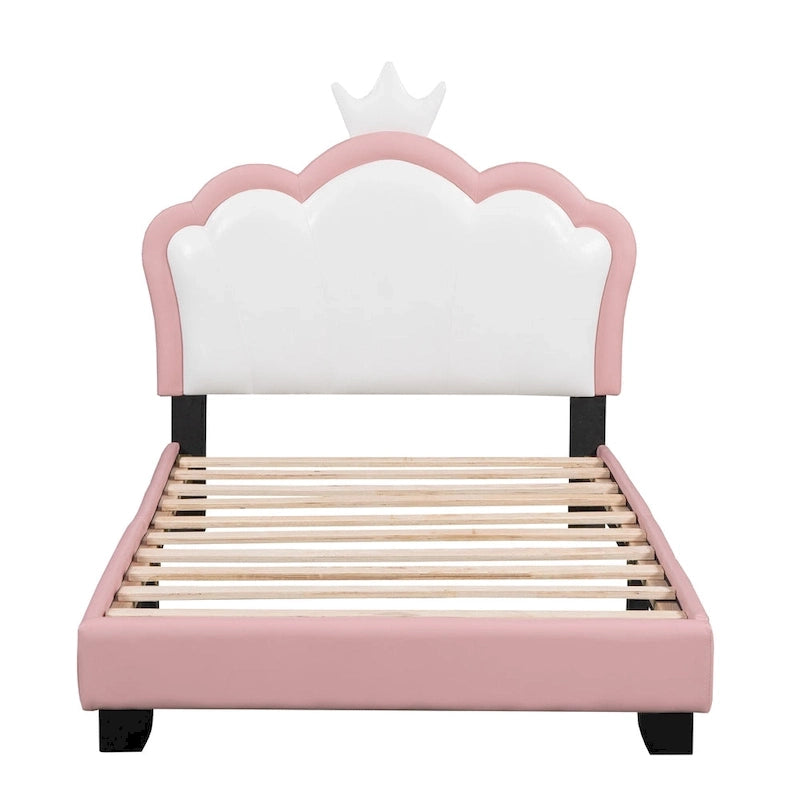 Letto a piattaforma con testiera a corona rosa, 1 persona (singolo/matrimoniale)