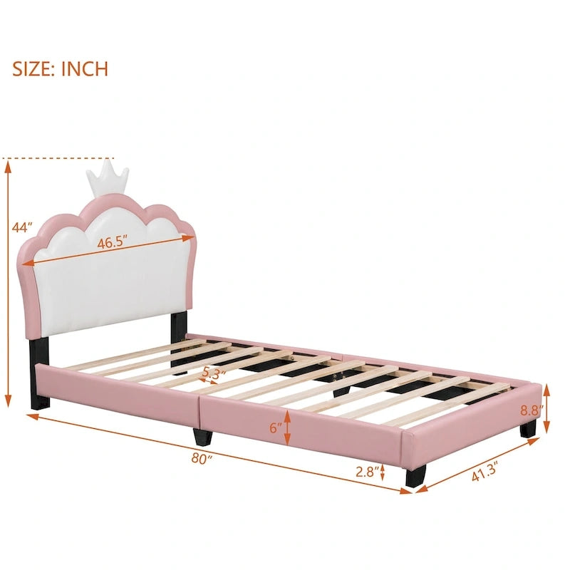 Letto a piattaforma con testiera a corona rosa, 1 persona (singolo/matrimoniale)