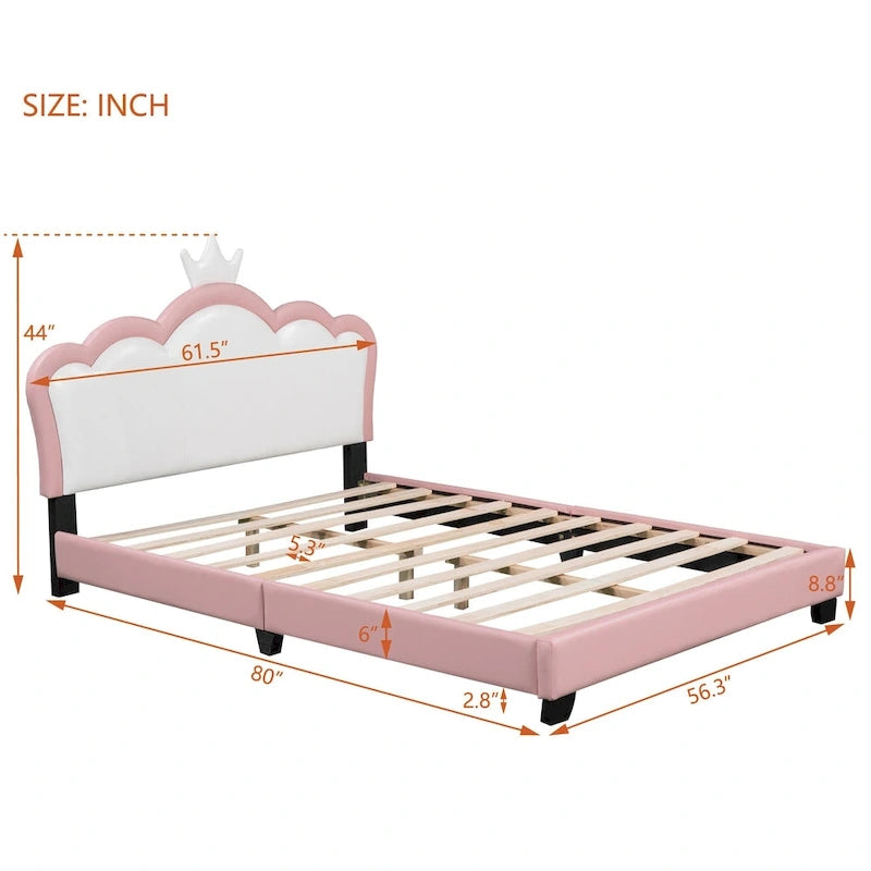Letto a piattaforma con testiera a corona rosa, 1 persona (singolo/matrimoniale)