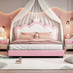 Letto a piattaforma con testiera a corona rosa, 1 persona (singolo/matrimoniale)