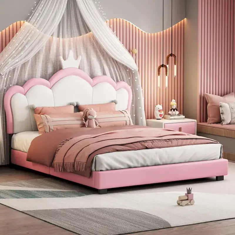 Letto a piattaforma con testiera a corona rosa, 1 persona (singolo/matrimoniale)