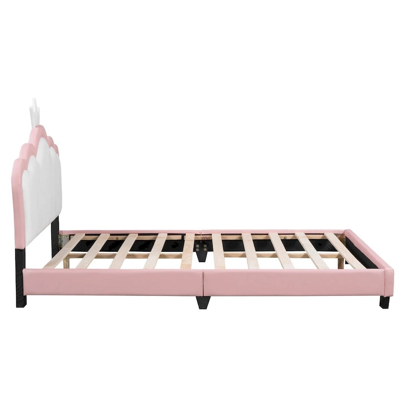 Letto a piattaforma con testiera a corona rosa, 1 persona (singolo/matrimoniale)