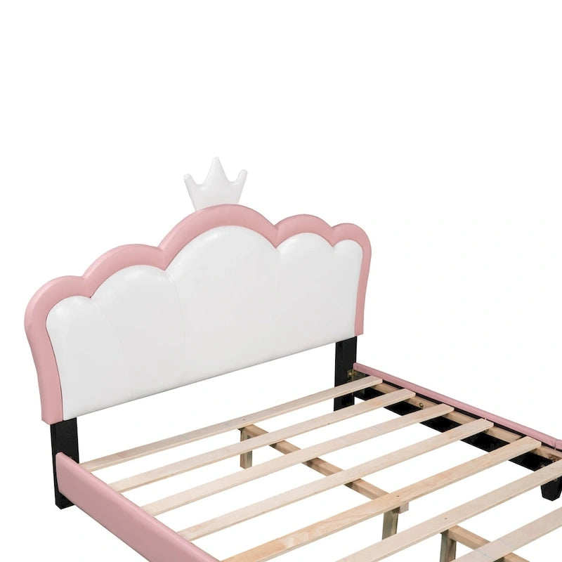 Letto a piattaforma con testiera a corona rosa, 1 persona (singolo/matrimoniale)