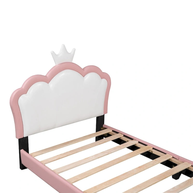 Letto a piattaforma con testiera a corona rosa, 1 persona (singolo/matrimoniale)