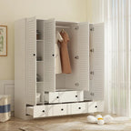 Armadio grande per camera da letto con asta appendiabiti e cassetti, bianco/marrone/legno, montaggio da 2 persone