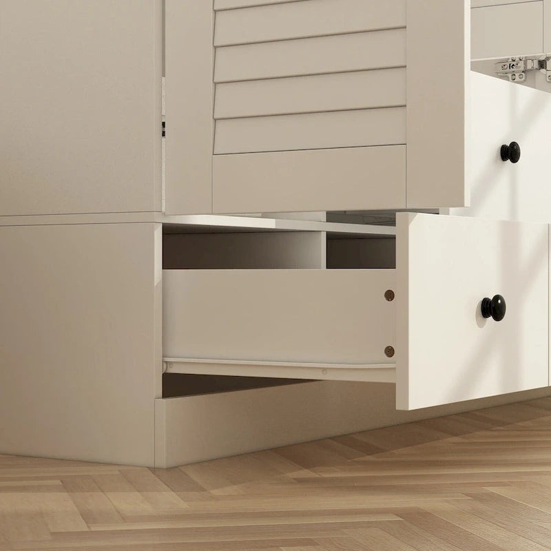 Armadio grande per camera da letto con asta appendiabiti e cassetti, bianco/marrone/legno, montaggio da 2 persone