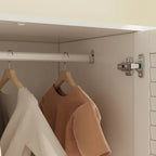 Armadio grande per camera da letto con asta appendiabiti e cassetti, bianco/marrone/legno, montaggio da 2 persone