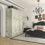 Armadio grande per camera da letto con asta appendiabiti e cassetti, bianco/marrone/legno, montaggio da 2 persone
