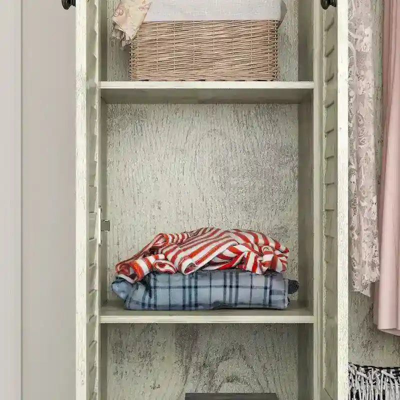 Armadio grande per camera da letto con asta appendiabiti e cassetti, bianco/marrone/legno, montaggio da 2 persone