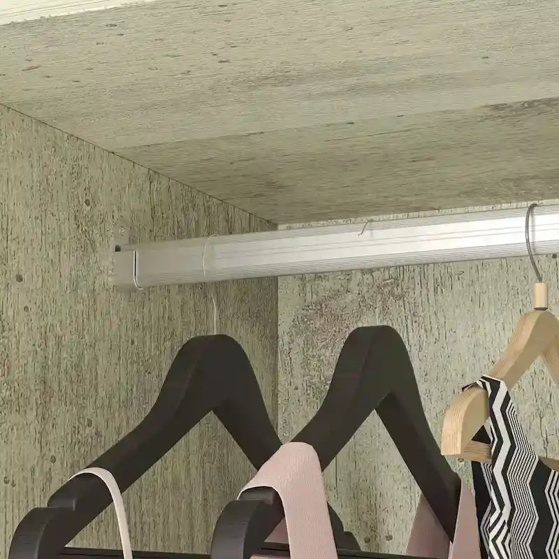 Armadio grande per camera da letto con asta appendiabiti e cassetti, bianco/marrone/legno, montaggio da 2 persone
