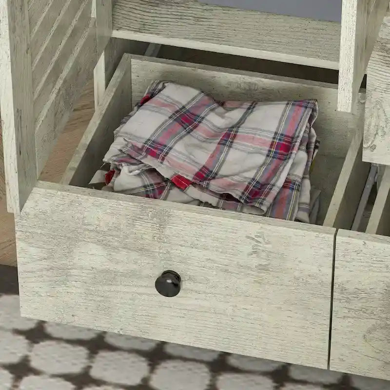 Armadio grande per camera da letto con asta appendiabiti e cassetti, bianco/marrone/legno, montaggio da 2 persone