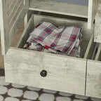 Armadio grande per camera da letto con asta appendiabiti e cassetti, bianco/marrone/legno, montaggio da 2 persone