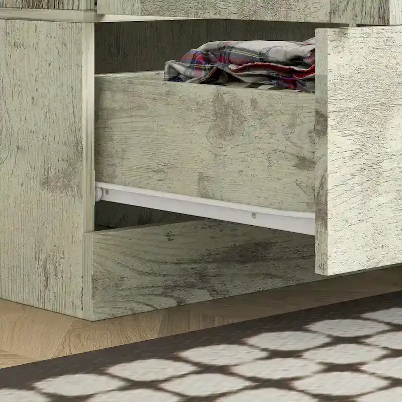 Armadio grande per camera da letto con asta appendiabiti e cassetti, bianco/marrone/legno, montaggio da 2 persone