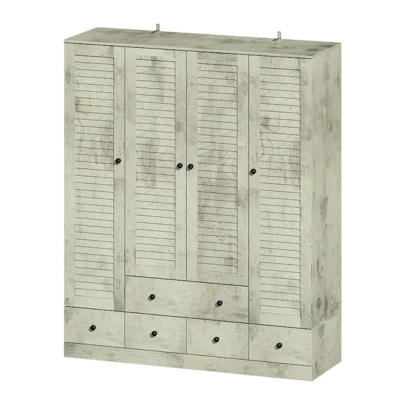 Armadio grande per camera da letto con asta appendiabiti e cassetti, bianco/marrone/legno, montaggio da 2 persone