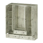 Armadio grande per camera da letto con asta appendiabiti e cassetti, bianco/marrone/legno, montaggio da 2 persone