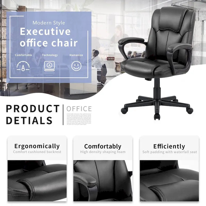 Homall Sedia direzionale marrone in pelle PU di alta qualità, con imbottitura spessa, sedia ergonomica, sedia da ufficio e commerciale con schienale medio